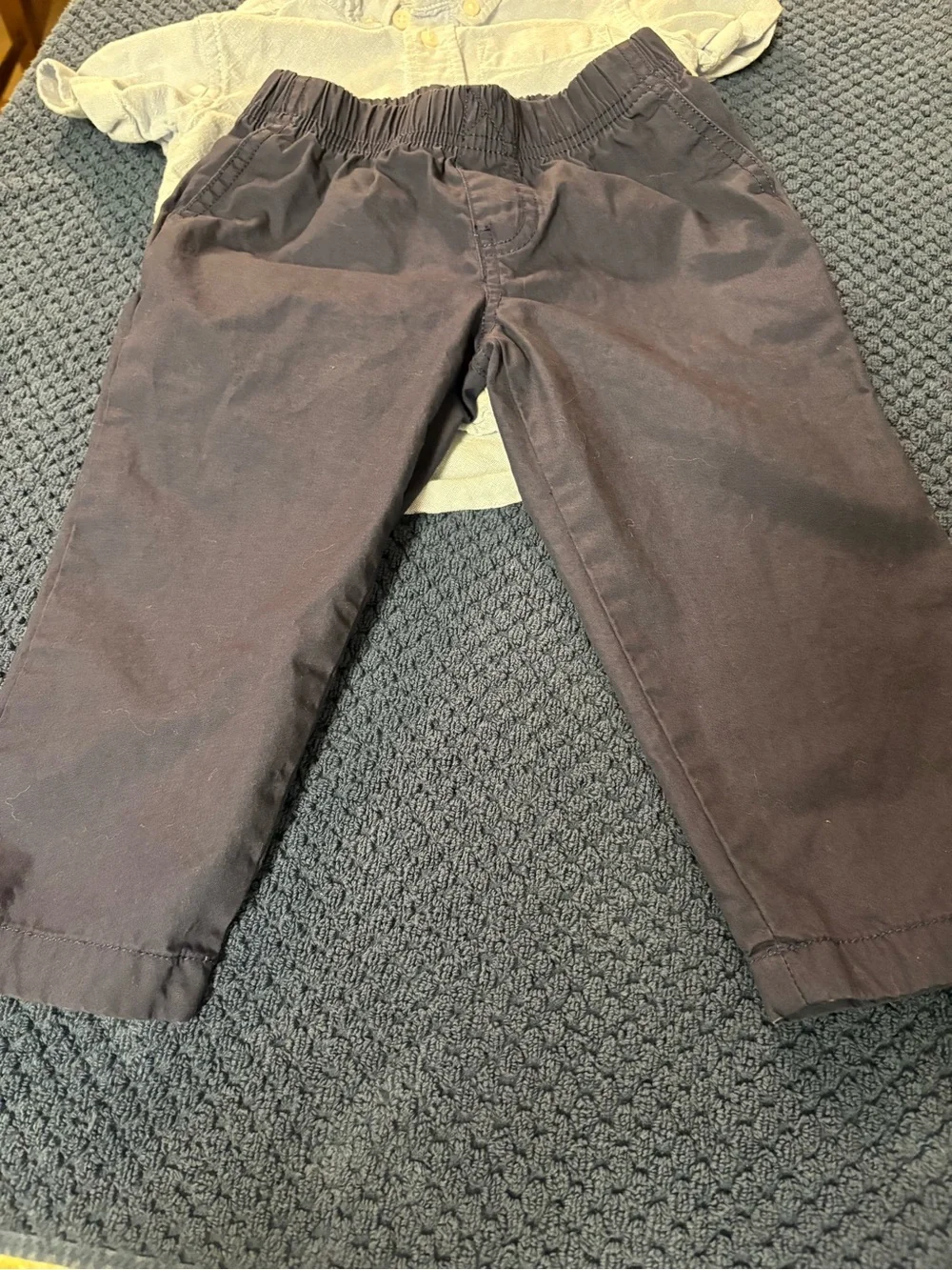Carter's Dark Blue Elastic Waist kids Pants & Children’s Place Shirt 18-24 MO
